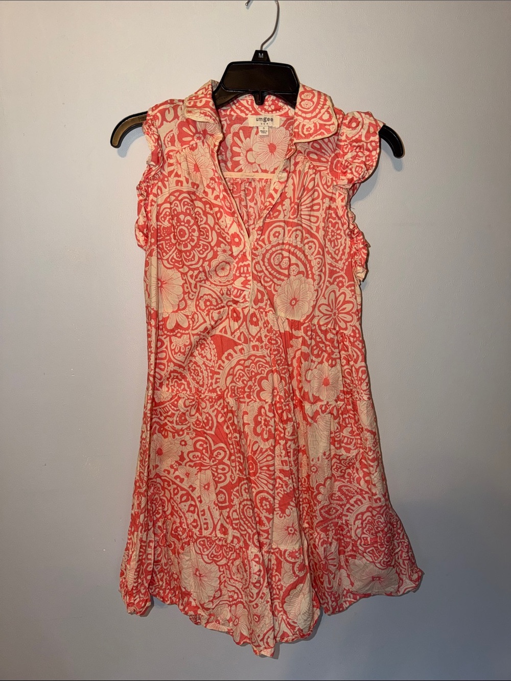 Umgee Coral and Cream Floral Sleeveless Dress